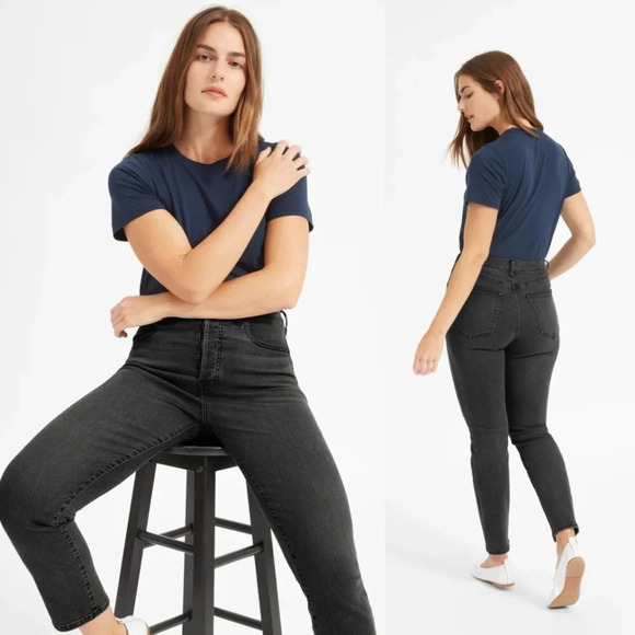 Everlane Black The Authentic Stretch High-Rise Cigarette Ankle Jeans 24 - Picture 1 of 9